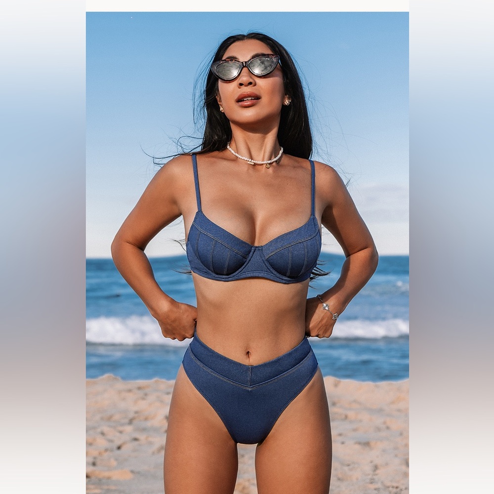 NWT Cupshe Denim Underwire Bikini Top & Cheeky Bottoms -Size M